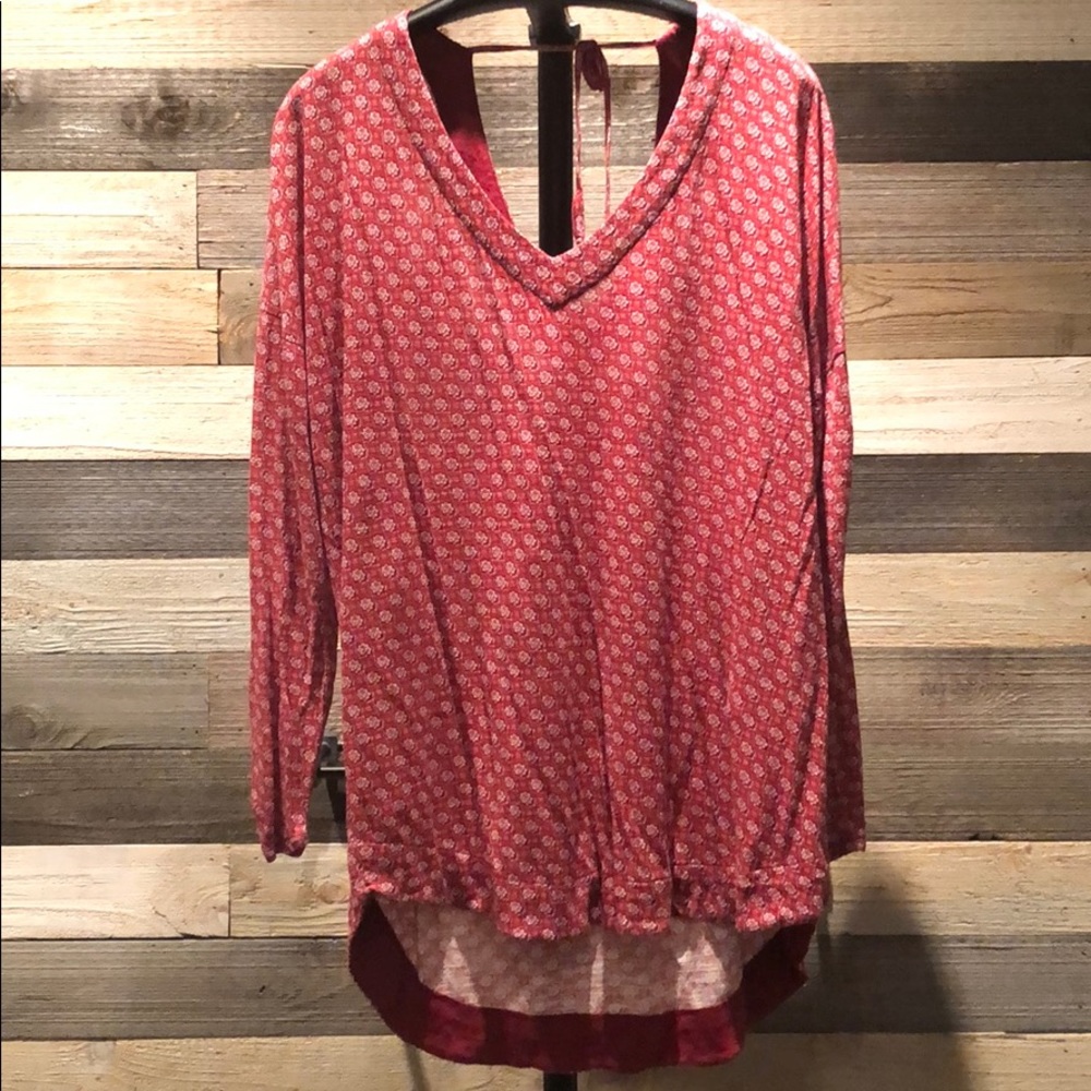 Lucky Brand high low western/boho top, red XL